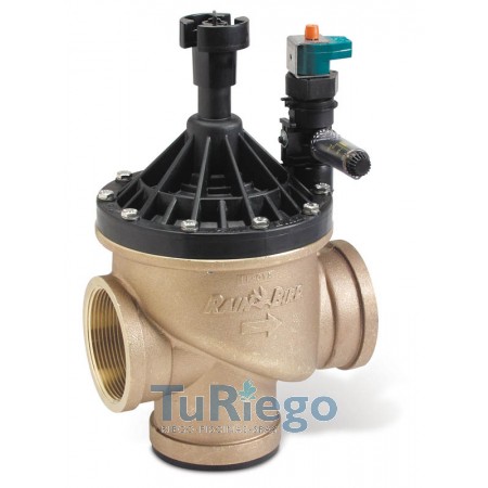 Electroválvula Rain Bird serie BPE de 3”H, 24VAC, r/caudal,bronce, depurador. Linea-ángulo 