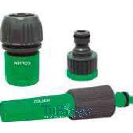 Set lanza rociadora plástico + conector rápido 15 / 19 mm + conector grifo